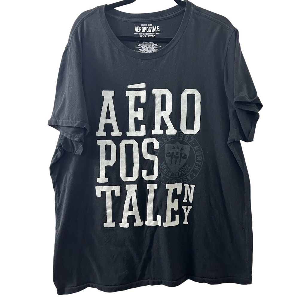 Aeropostale Cotton Graphic T-Shirt XXL‎ Black Logo Print Skater Streetwear Y2K